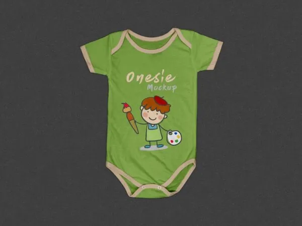 Minimalistic Top View Baby Onesie Flat Laid on Floor Mockup 1