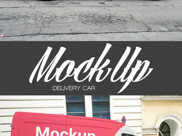 Minivan in City Street in the Side View Mockup 1