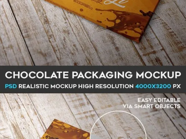Mockup Displaying Chocolate Package on Wooden Surface 1