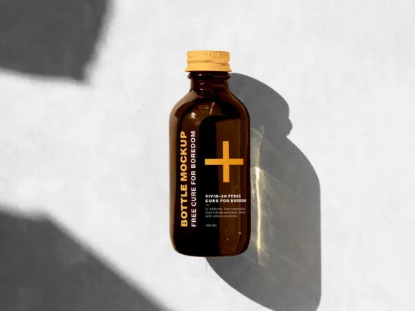 Mockup Displaying Front View of Glass Bottle with Shadows 1