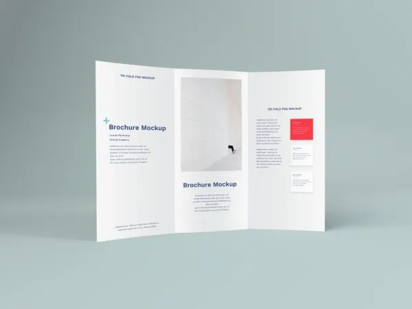 Mockup Displaying Front View of Opened Standing Trifold Brochure 1