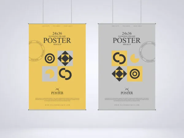 Mockup Displaying Front View of Two Hanging Posters 1