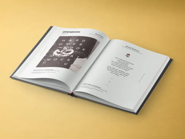 Mockup Displaying Opened Hardcover Book Having Dust Jacket 1