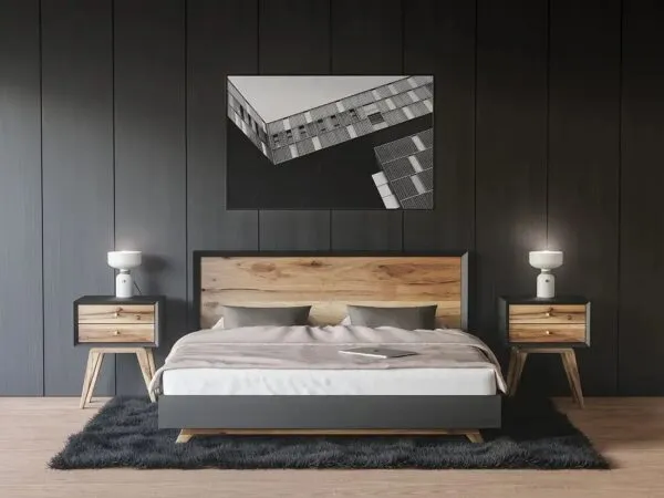 Mockup Displaying Poster Fixed on Top of the Bed in Modern Scene Bedroom 1
