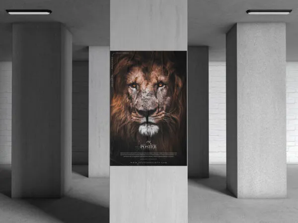 Mockup Displaying Poster Glued on Pillar in Indoor Setting 1