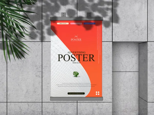 Mockup Displaying Poster on Squared Wall and Ovelaid Shadows and Leaves 1