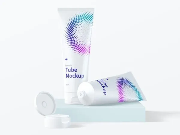 Mockup Displaying Standing and Laid Cosmetic Tubes 1