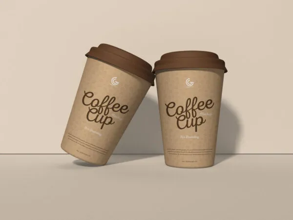 Mockup Displaying Two Coffee Cups with Lids 1