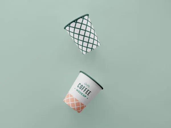 Mockup Displaying Two Floating Coffee Paper Cups 1