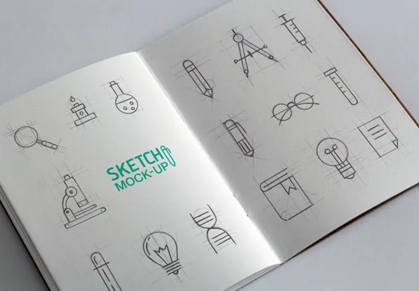 Mockup Displaying Wire Bound and Open Sketchbook Notepad 1