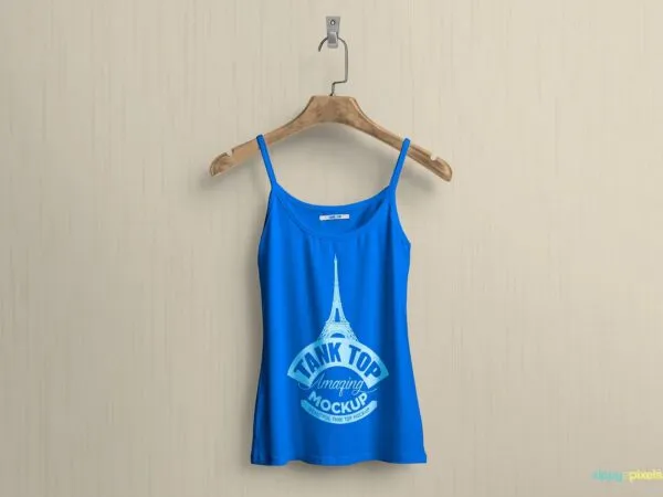 Mockup Displaying Women Tank Top on a Hanger Attached to Wall 1