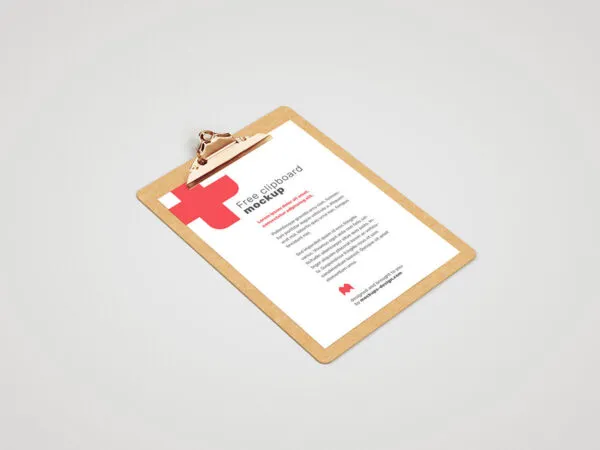 Mockup Displaying Wooden Clipboard Collected in Four Files 1