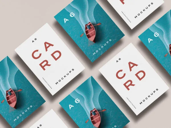 Mockup Displaying a Grid and Double A6 Cards Scenes 1