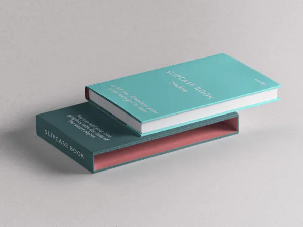 Mockup Displaying a Hardcover Book Placed on Slipcase 1