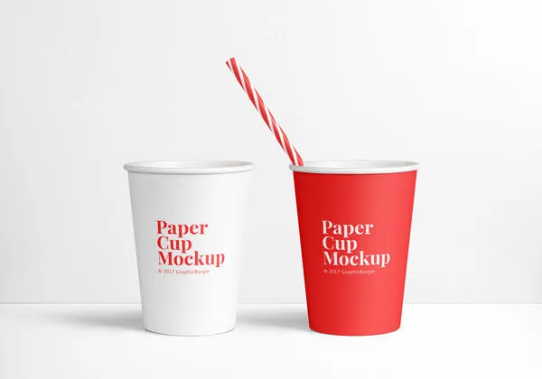 Mockup Displaying a Paper Cup with a Striped Straw 1
