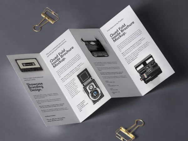 Mockup Displaying an Opened Quad Fold Brochure 1