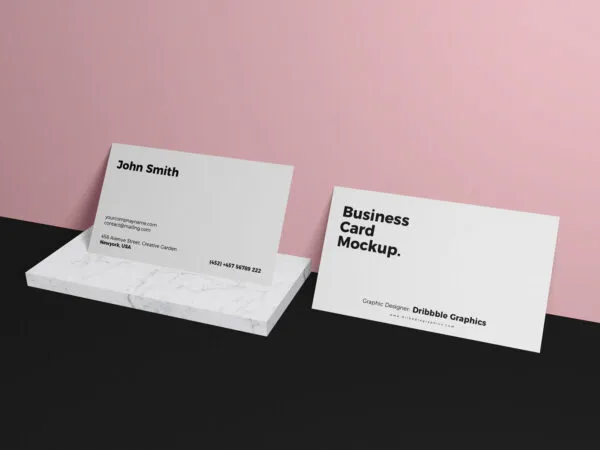 Mockup Featuring 2 Business Cards Relying on Wall 1