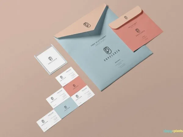 Mockup Featuring 2 Envelopes 6 Business Cards and ID Badge 1