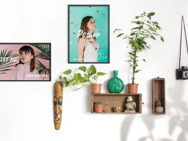 Mockup Featuring 2 Poster Frames in Vertical and Horizontal Version 1