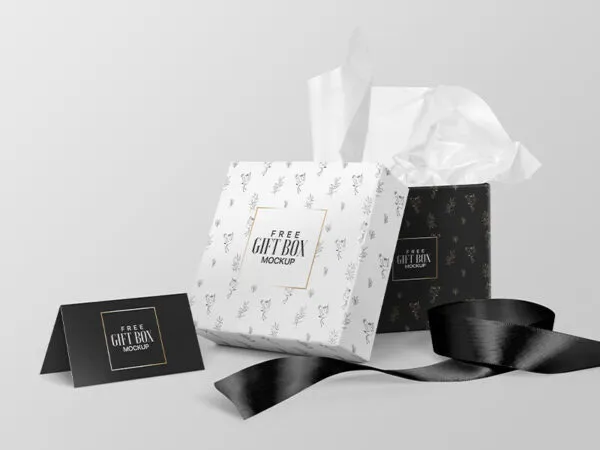 Mockup Featuring 2 Square Gift Boxes Greeting Card and Ribbon 1