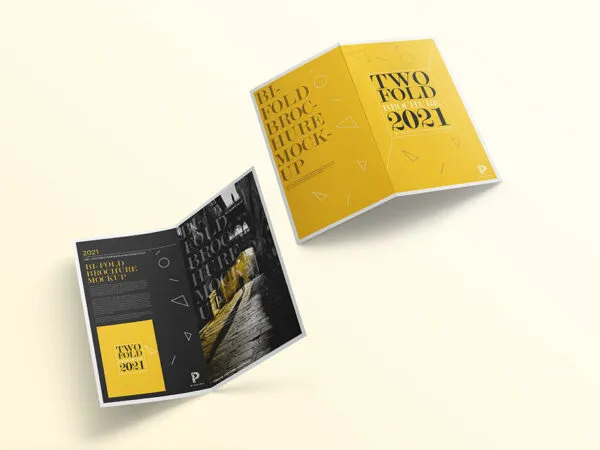 Mockup Featuring 2 Two fold Brochures Facing Up and Down 1