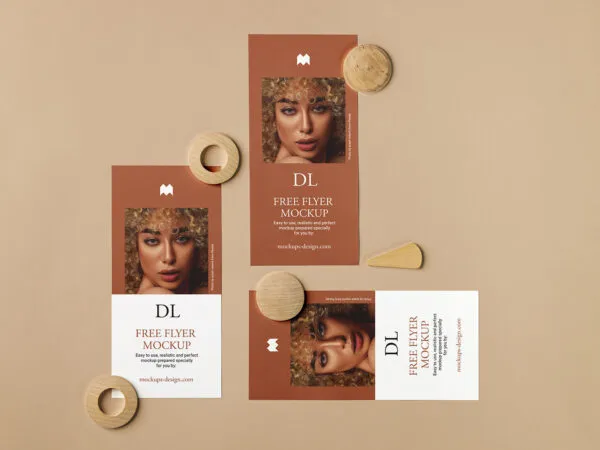 Mockup Featuring 3 DL Flyers Rack Cards in Top View 1