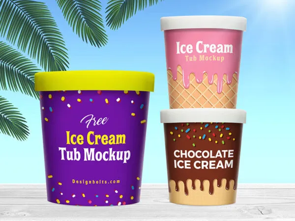 Mockup Featuring 3 Ice Cream Buckets in Different Sizes 1