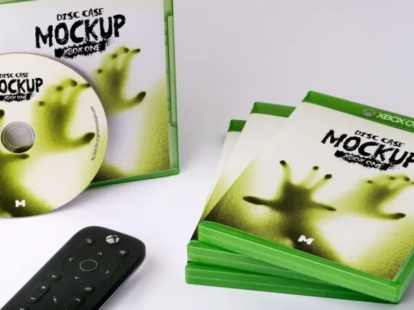 Mockup Featuring 4 Disk Cases for Xbox One 1
