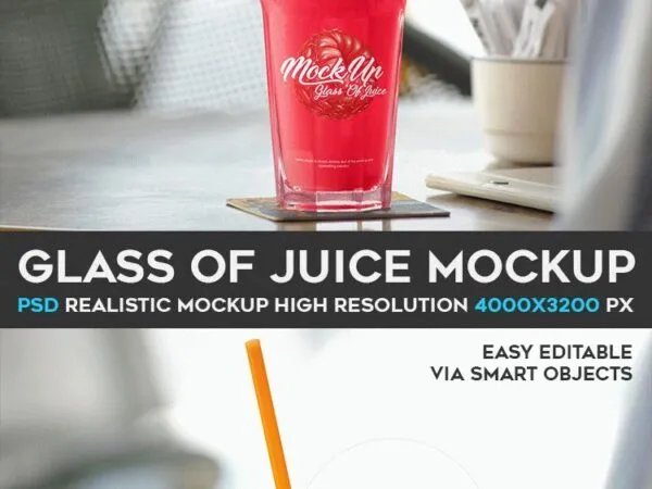 Mockup Featuring Big Glass of Juice on a Table at a Cafe 1