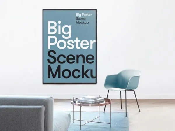 Mockup Featuring Big Poster on Wall with Furniture Around 1