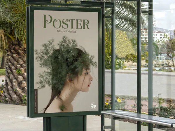 Mockup Featuring Bus Stop Poster with a Perspective View 1