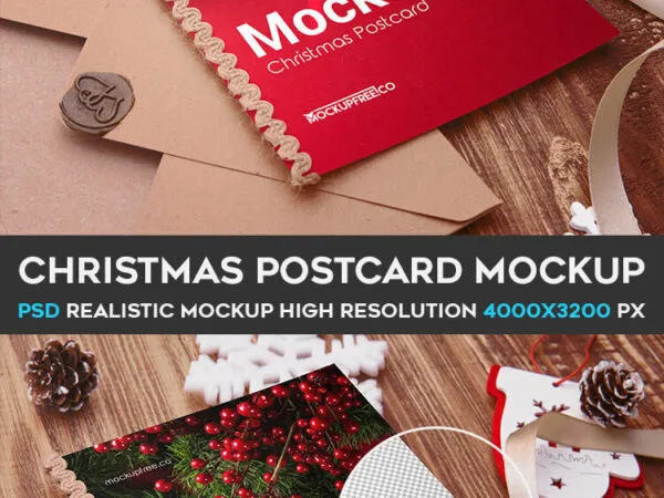Mockup Featuring Christmas Postcard Perspective View 1