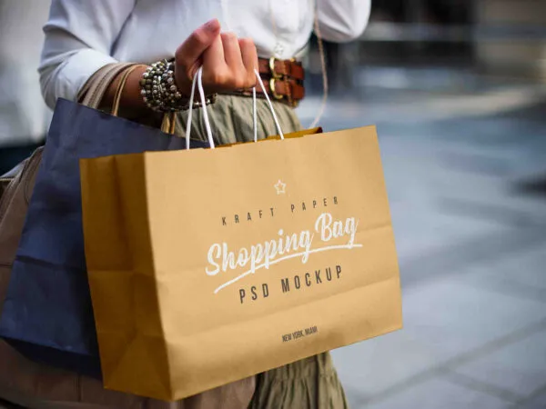 Mockup Featuring Female Holding Kraft Paper Shopping Bag 1