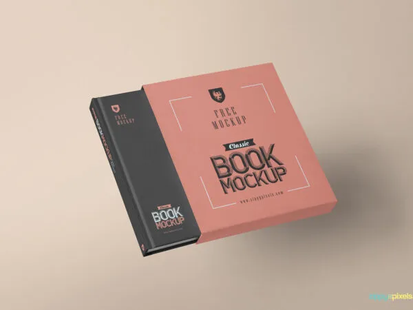 Mockup Featuring Floating Bookcase Having Hardcover Book Inside 1