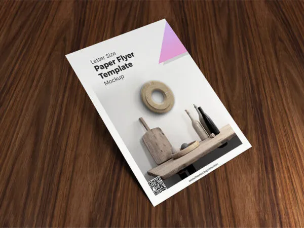 Mockup Featuring Flyer Tilted Backwards at a 34 Angle View 1