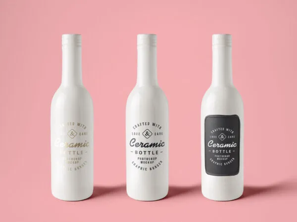 Mockup Featuring Front View of Three Ceramic Bottles 1
