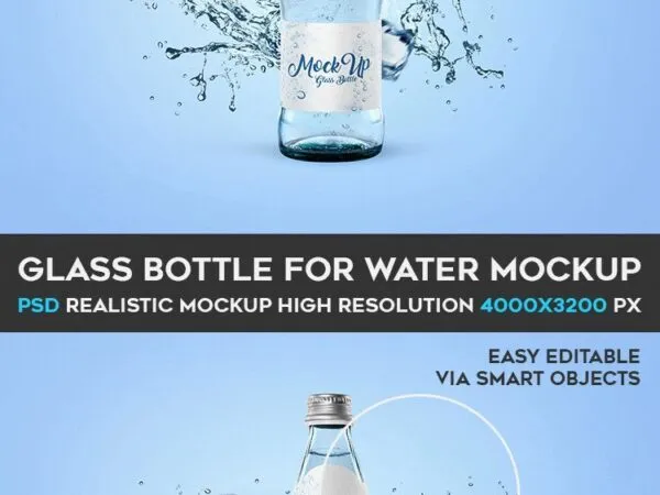 Mockup Featuring Glass Bottled Water with Water Splash in the Background 1