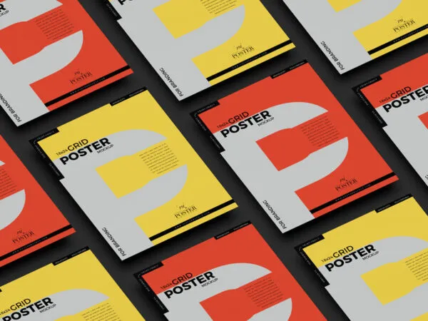 Mockup Featuring Grid of Posters on Dark Surface 1