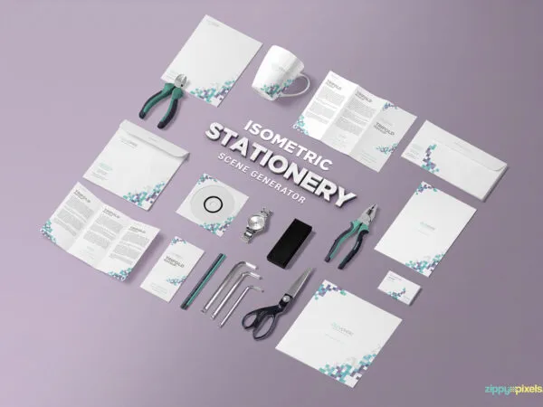 Mockup Featuring Isometric Stationery Scene 1