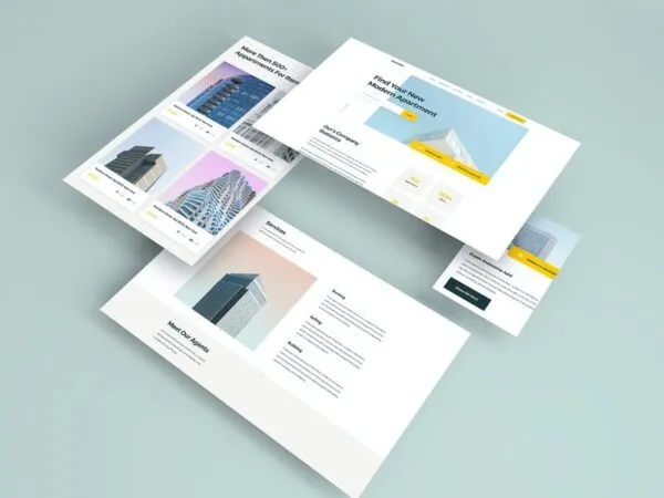 Mockup Featuring Isometric Web Pages in Perspective View 1