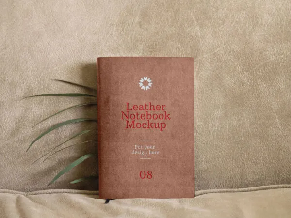 Mockup Featuring Leather Notebook Standing in Front View 1