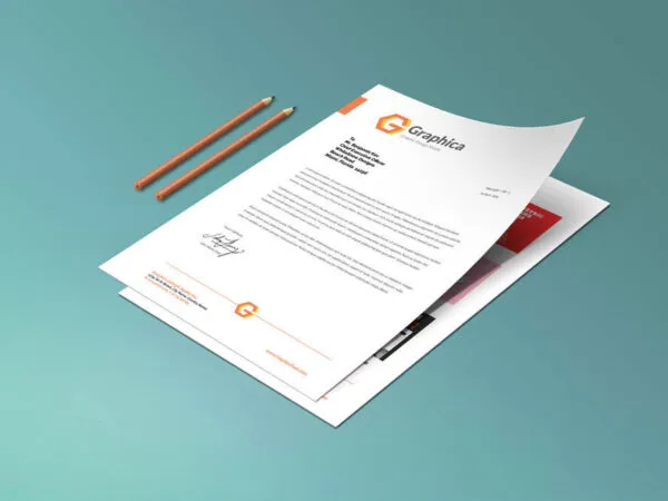 Mockup Featuring Letterhead and Paper Portfolio in Perspective 1