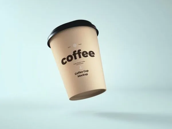 Mockup Featuring Low Angle View of Floating Paper Coffee Cup 1