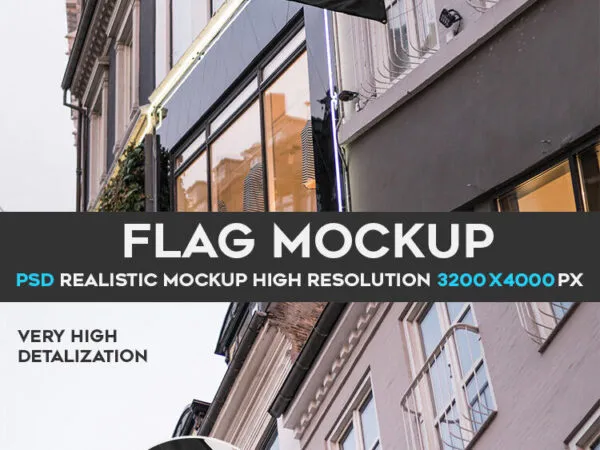 Mockup Featuring Lower Angle View of a Flag Mounted on a Wall 1