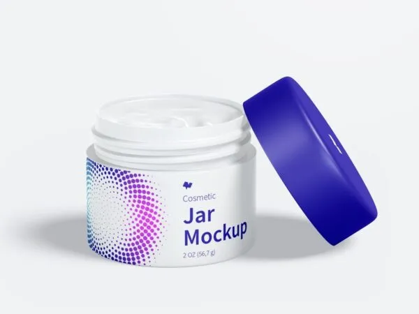 Mockup Featuring Opened Cosmetic Jar Filled with Cream with Its Lid 1