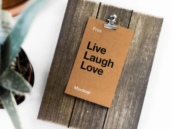 Mockup Featuring Overhead View of Card on Wooden Board 1