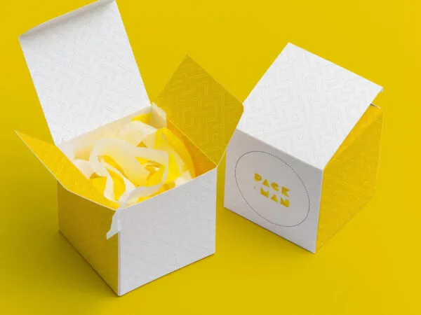 Mockup Featuring Perspective View of Closed and Opened Paper Boxes 1