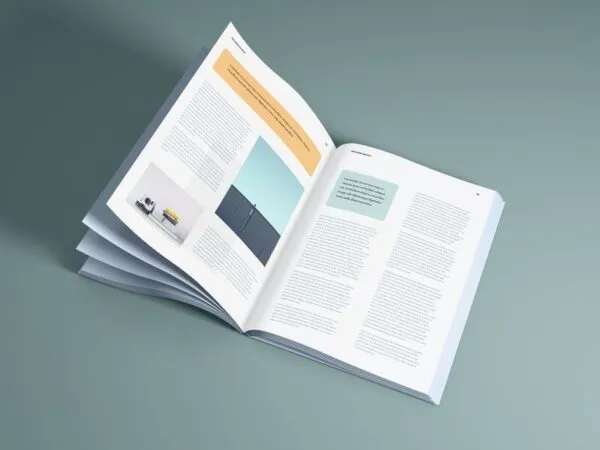 Mockup Featuring Perspective View of Opened Magazine 1