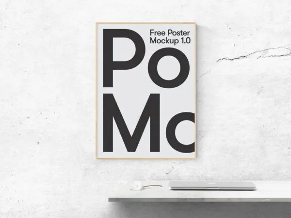 Mockup Featuring Poster on a Wall Above a Stand 1