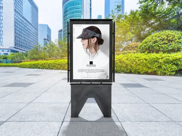 Mockup Featuring Publicity Poster Standing on Outdoor Environment 1